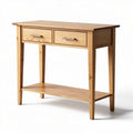 Mesa consola em madeira de pinho com duas gavetas cor natural 80 x 40 x 75cm