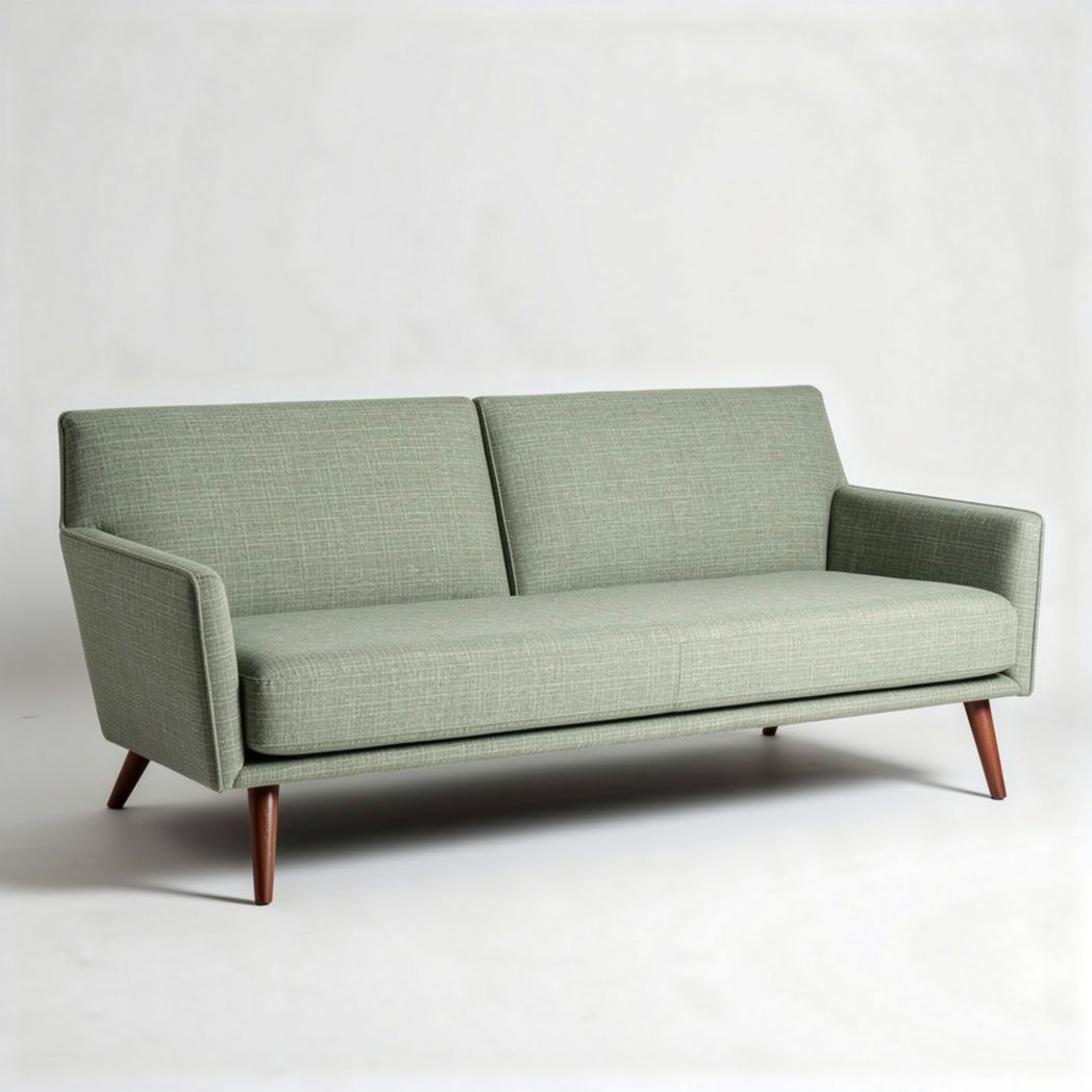 Sofá de tecido verde claro com estrutura de madeira 180 x 85 x 75cm