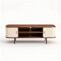 Movel de televisão em madeira e metal 150 x 40 x 50cm cor carvalho e creme