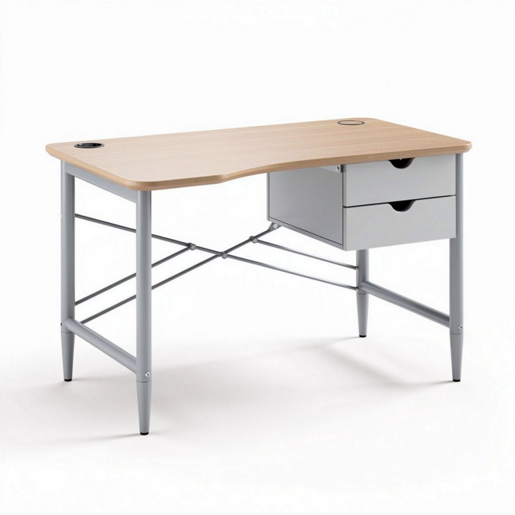 Mesa de escritório com 2 gavetas em madeira e estrutura metálica 120 x 60 x 75cm