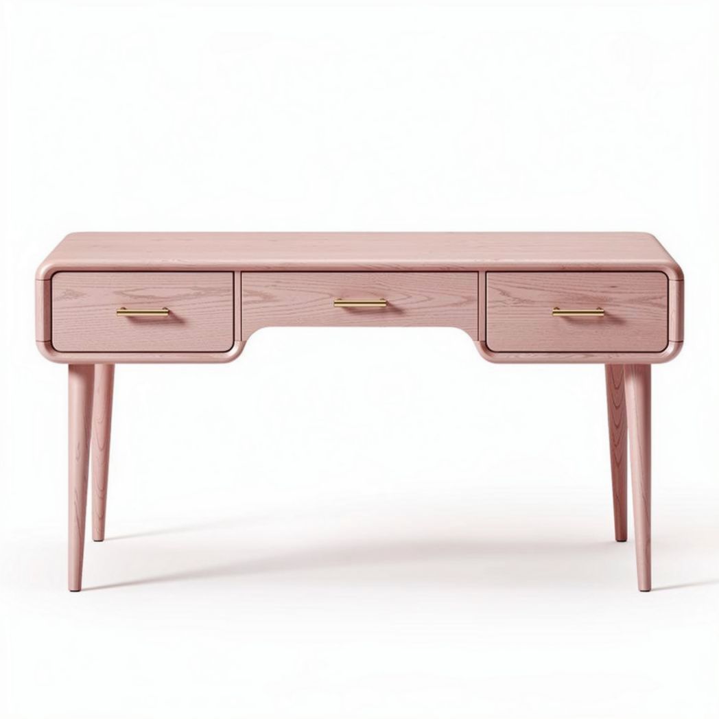 Mesa de escritório moderna em madeira rosa com três gavetas 120 x 60 x 75cm