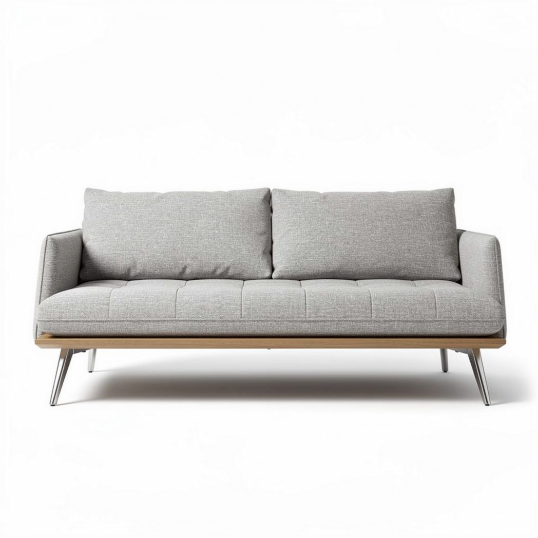 sofá moderno em tecido cinza com estrutura de madeira e medidas 200 x 80 x 85cm